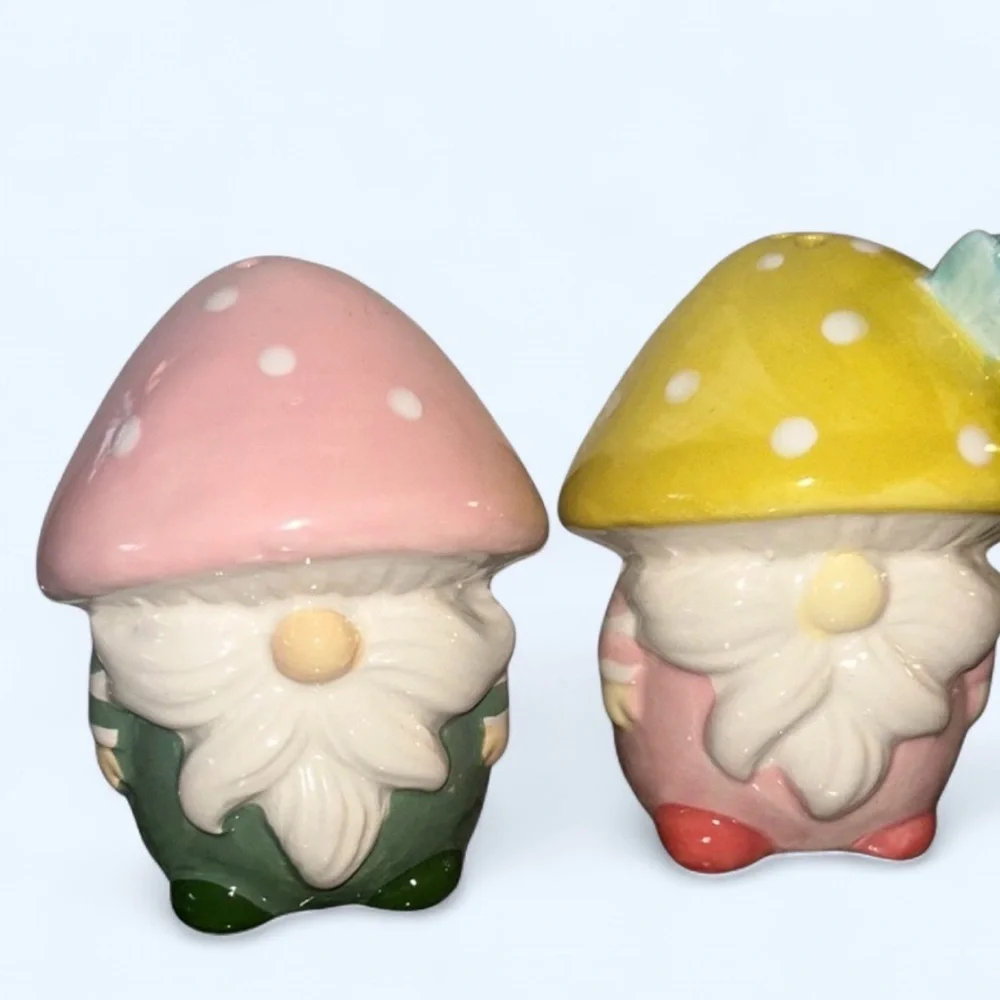 Ceramic Gnome Salt & Pepper Shaker Containers - Pink and Yellow